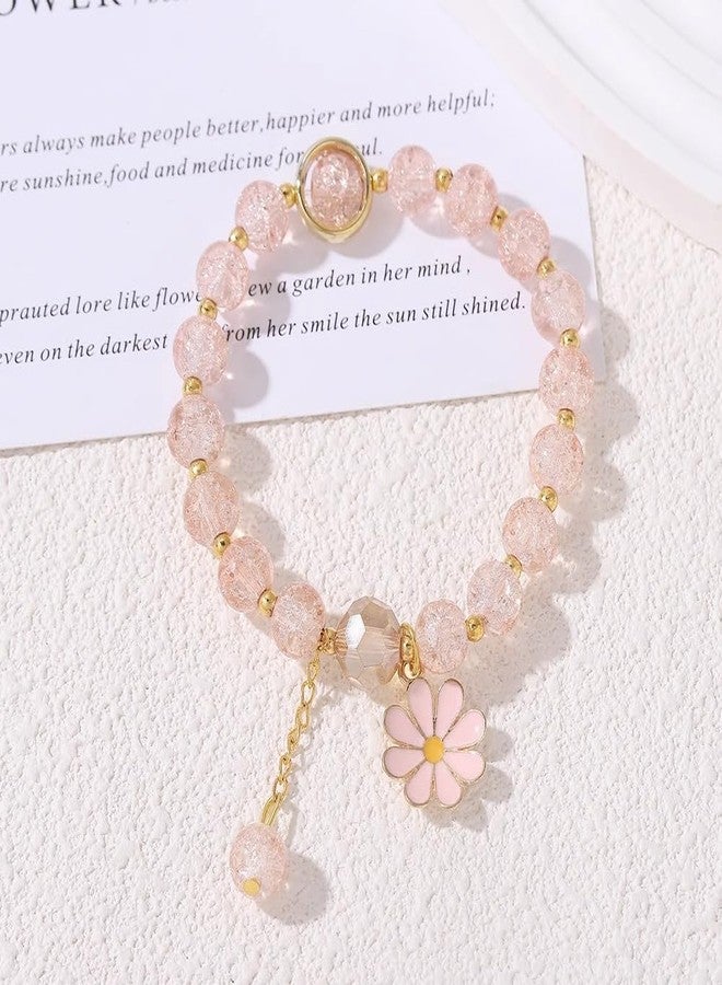 POYAMUSE Colorful Flower Charm Bracelet - Boho Daisy Accessory with Crystal Beads Bracelet for Women-pink - Image 4